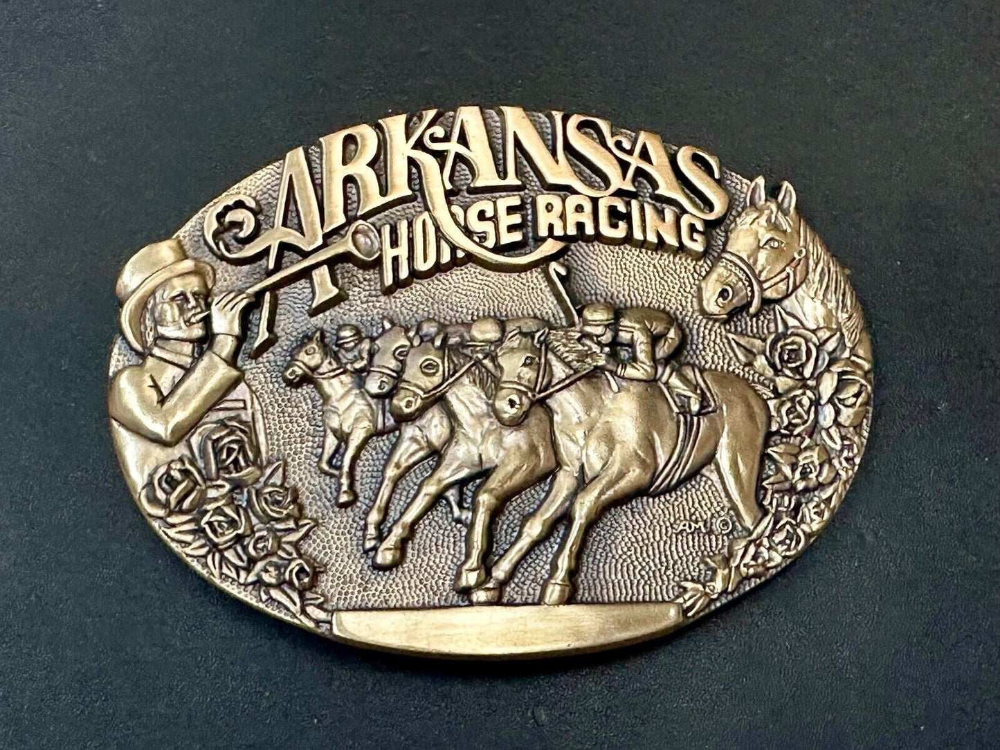Arkansas State Horse Racing Vintage Solid Brass Award Design Medals Belt Buckle