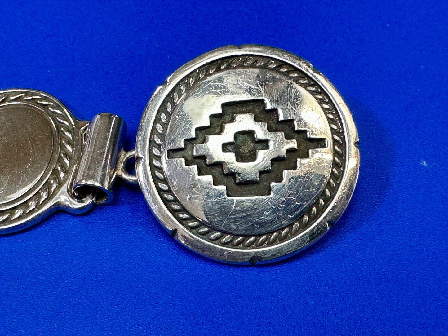 Antique 900 Silver three piece 5" wide southwest concho pattern belt buckle