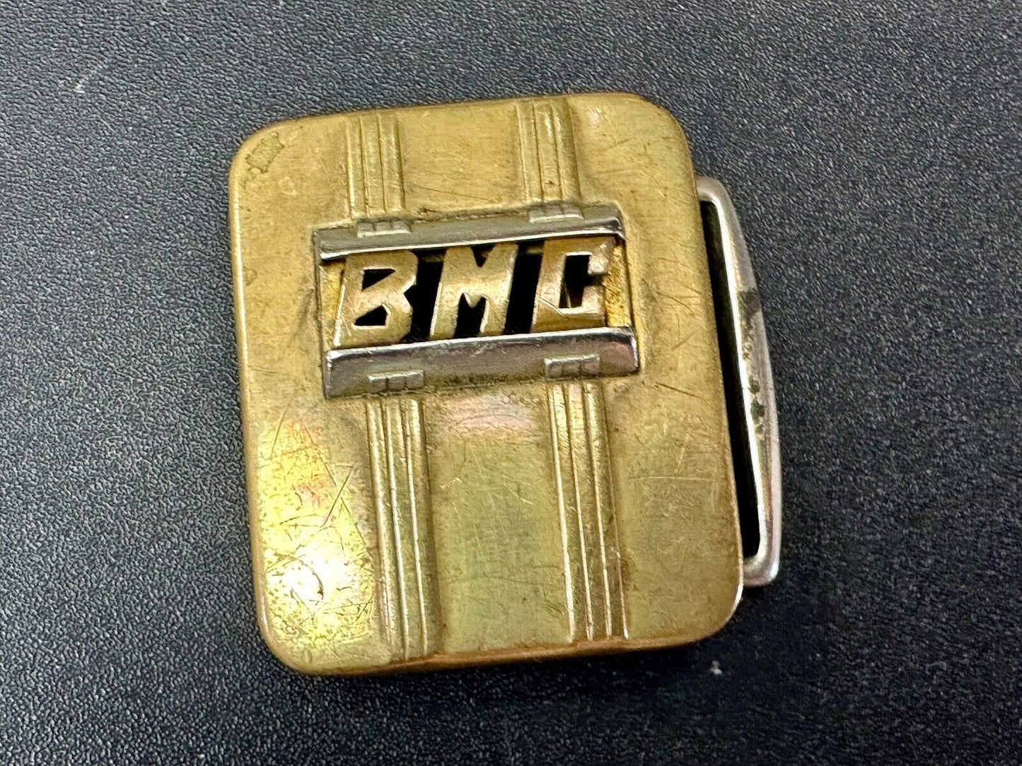 Vintage Art Deco Initials BMC belt buckle Deluxe Plate by Swank