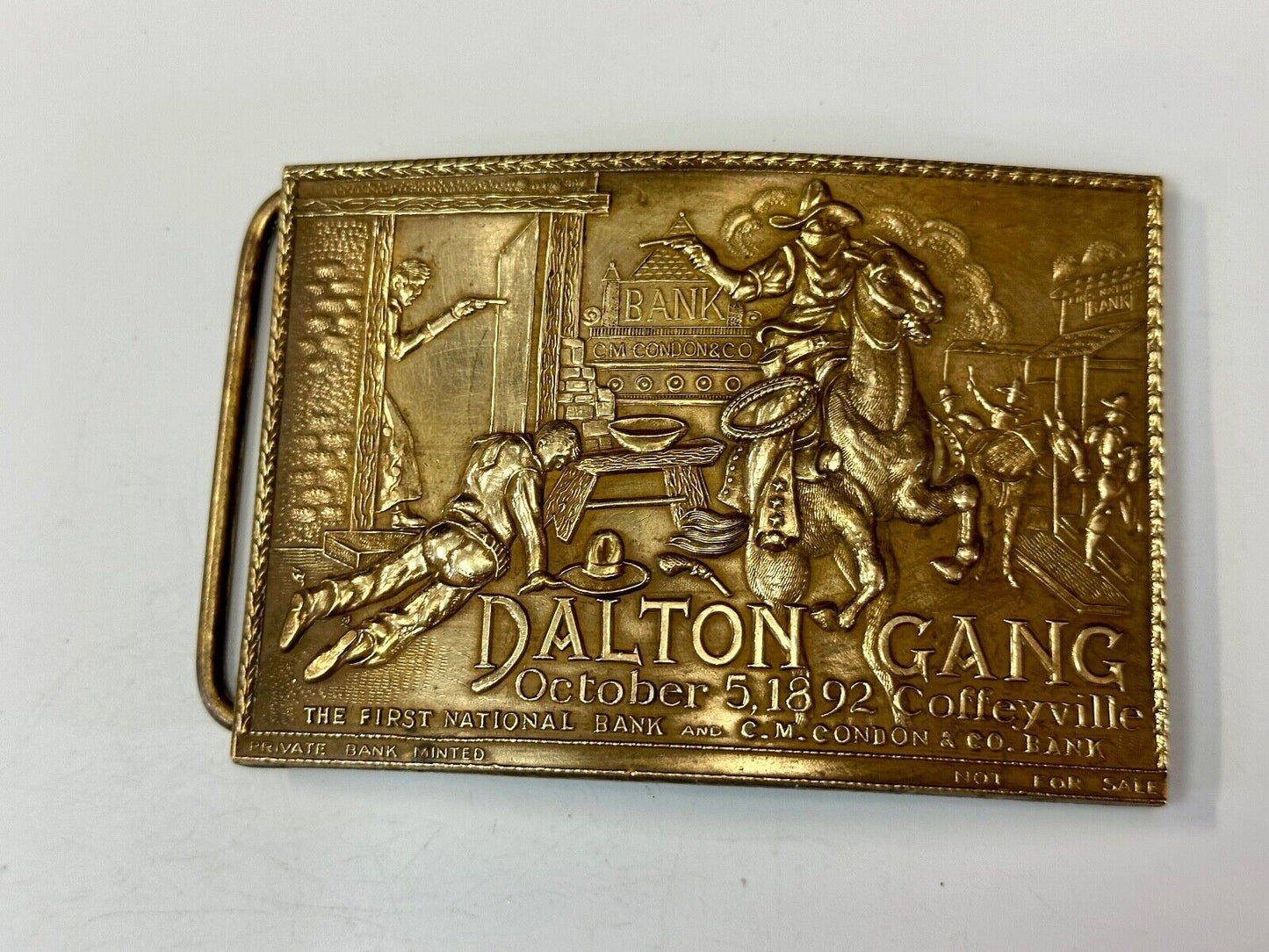 The Dalton Gang Collectors Brass Belt Buckle West Cowboy Style - see Hallmarks!