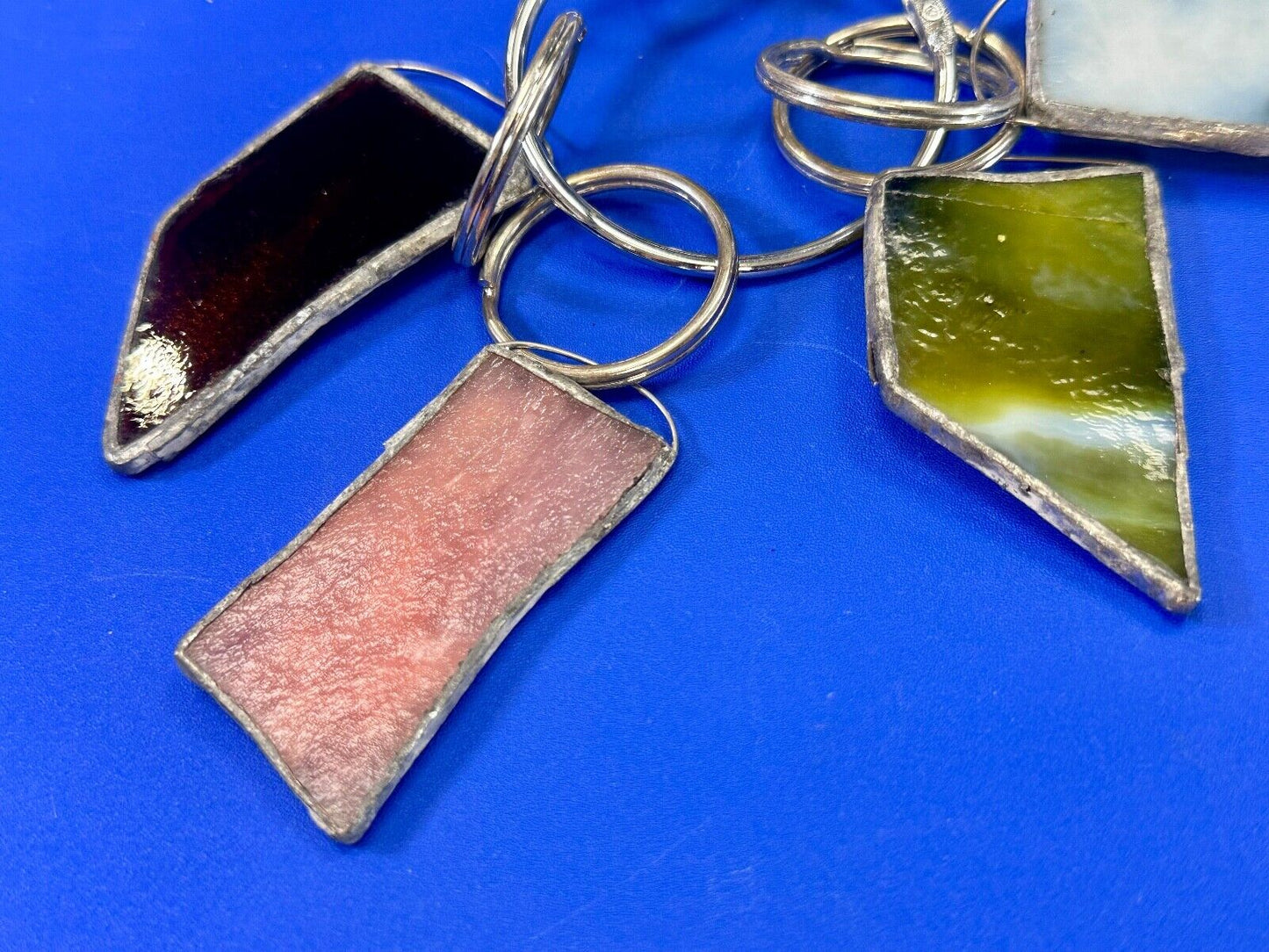 Unique Stained Glass State Shapes (5) Lot Artisan Keychain - Key Ring Chain