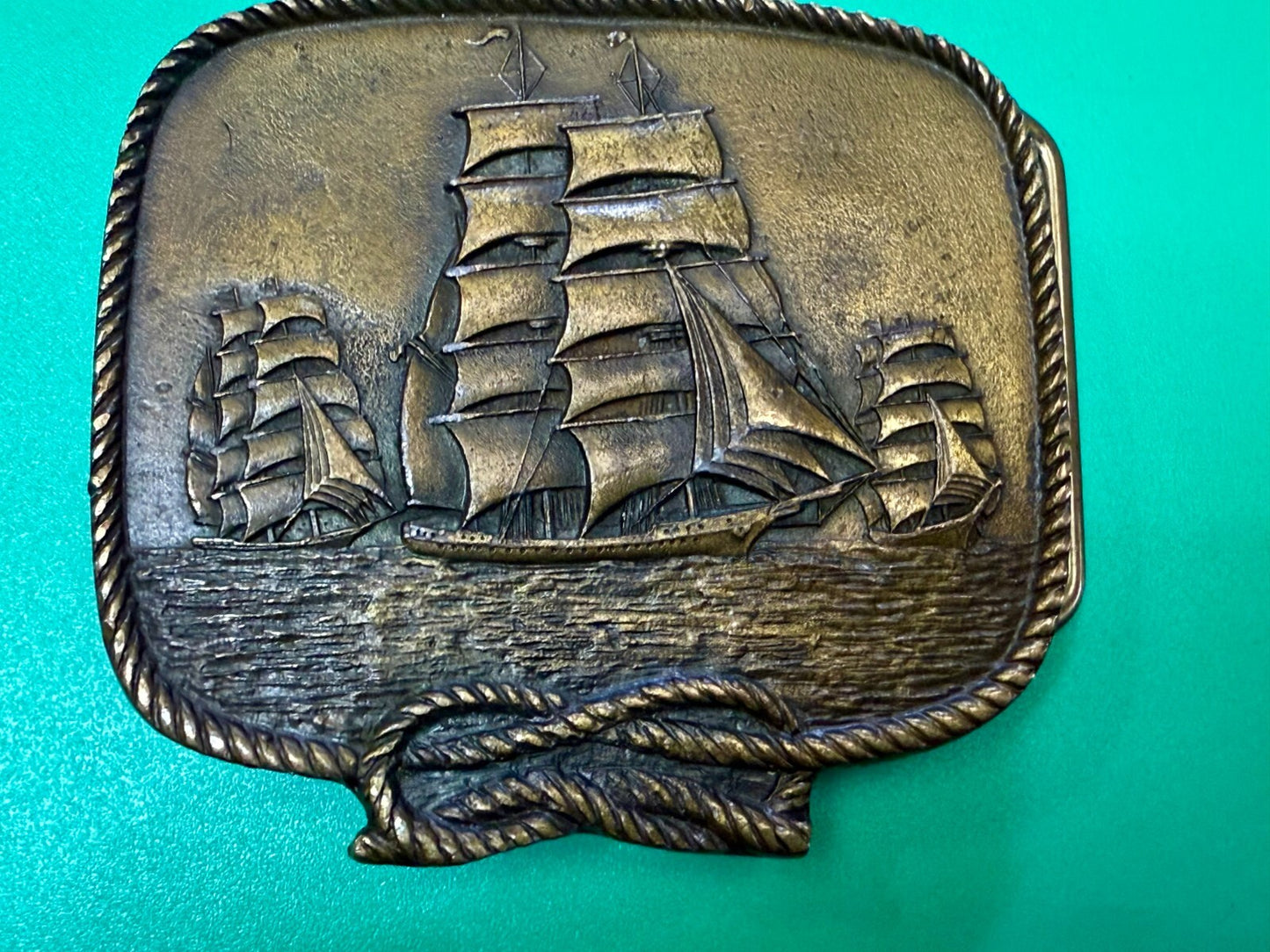 Three Galleon Schooners Clipper Sailing Sailor Ship Nautical Theme Belt Buckle