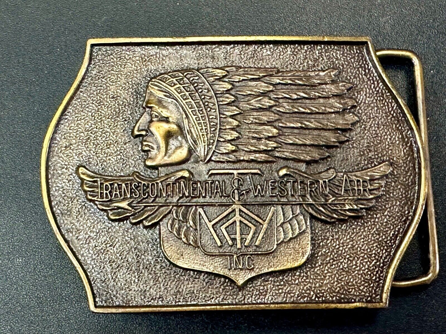 TWA Indian Head logo Transcontinental & western Airlines Air Inc belt buckle