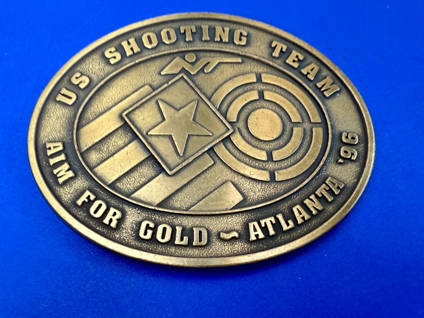 US Shooting Team Aim For Gold Atlanta 1996 Commemorative Vintage NOS Belt Buckle
