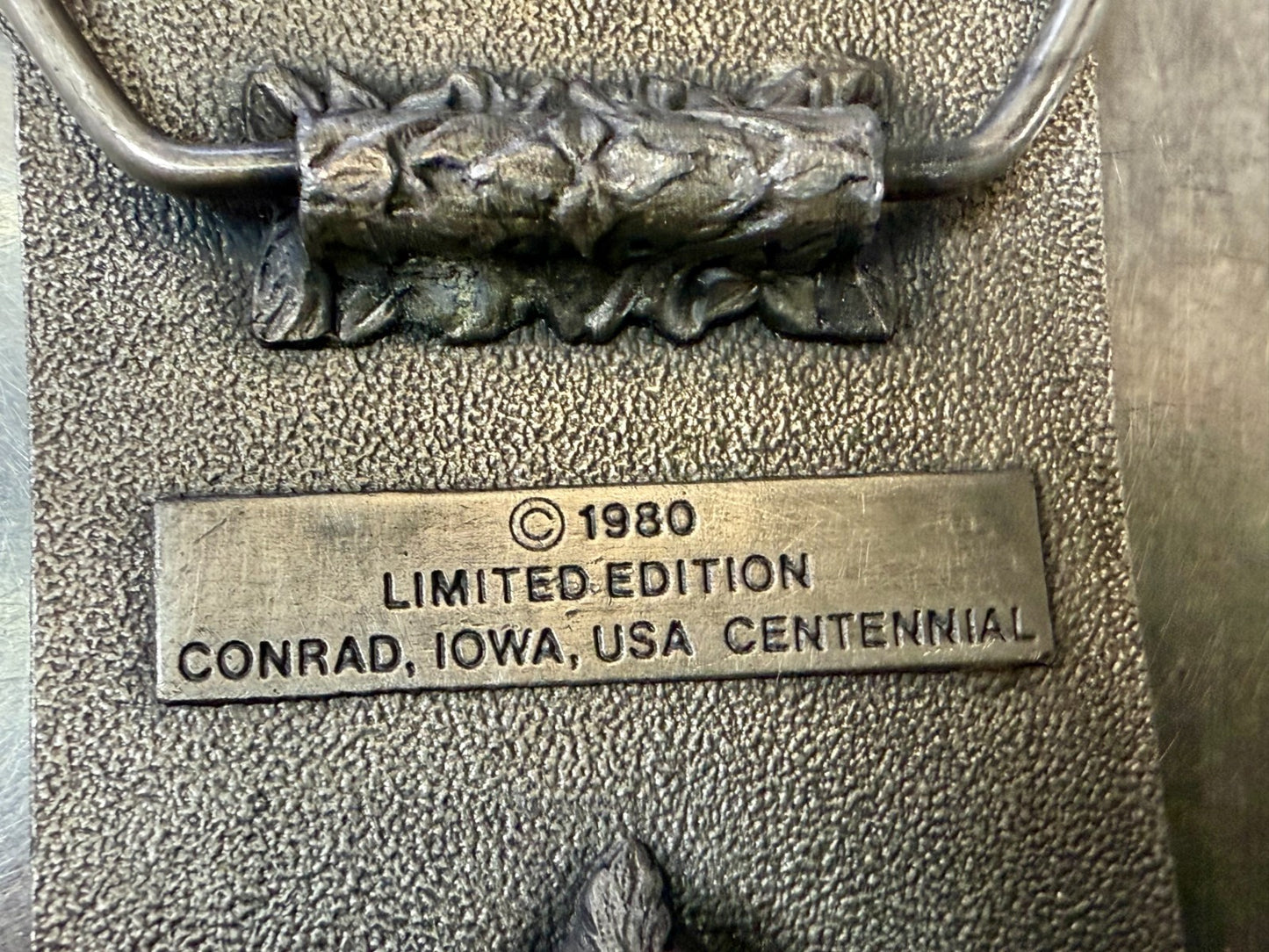 Black Dirt Capital of the World Conrad Iowa 1880-1980 Centennial Belt Buckle