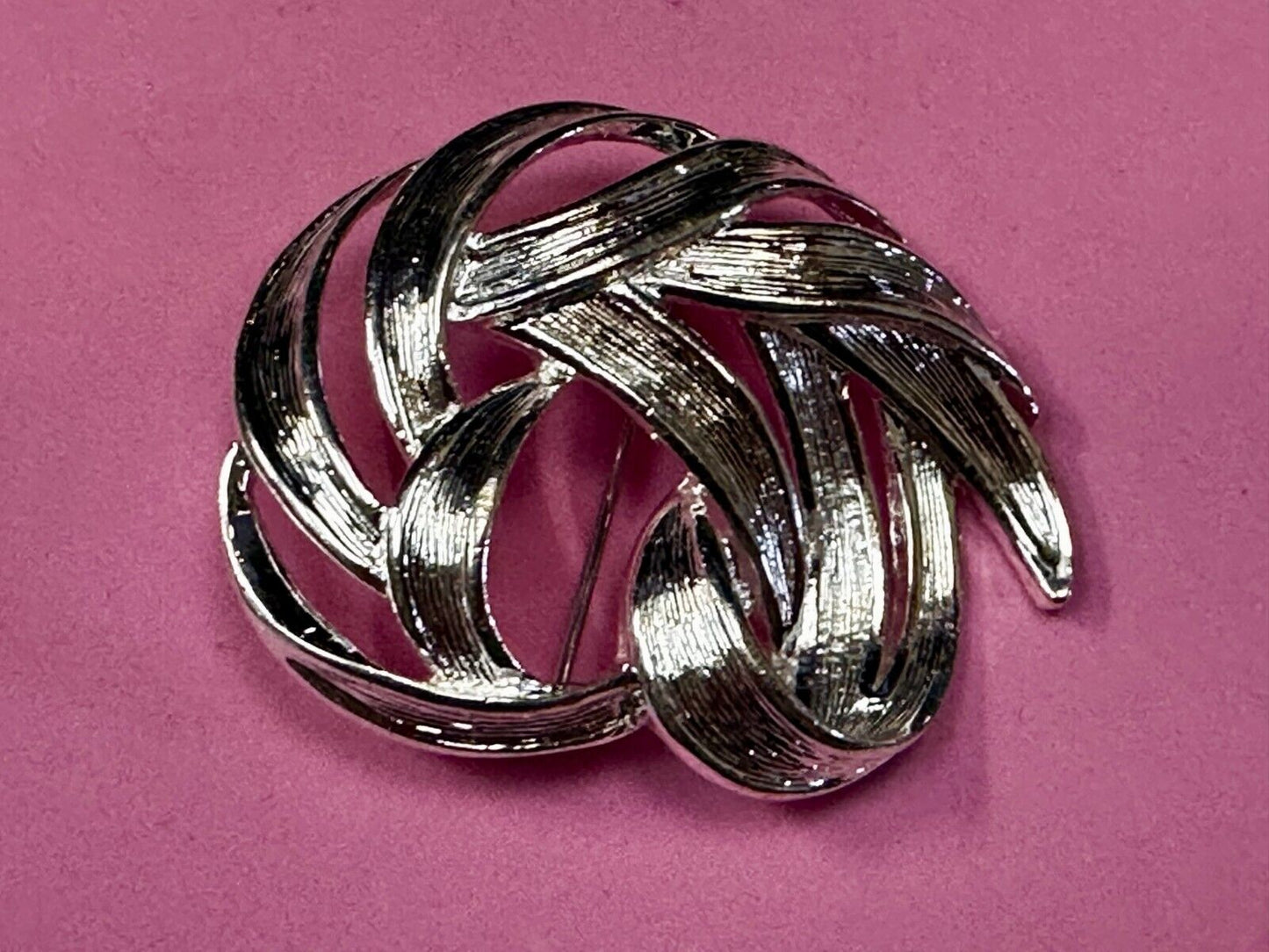 Swirled Curled Silver Tone Vintage Brooch Pin Signed Monet