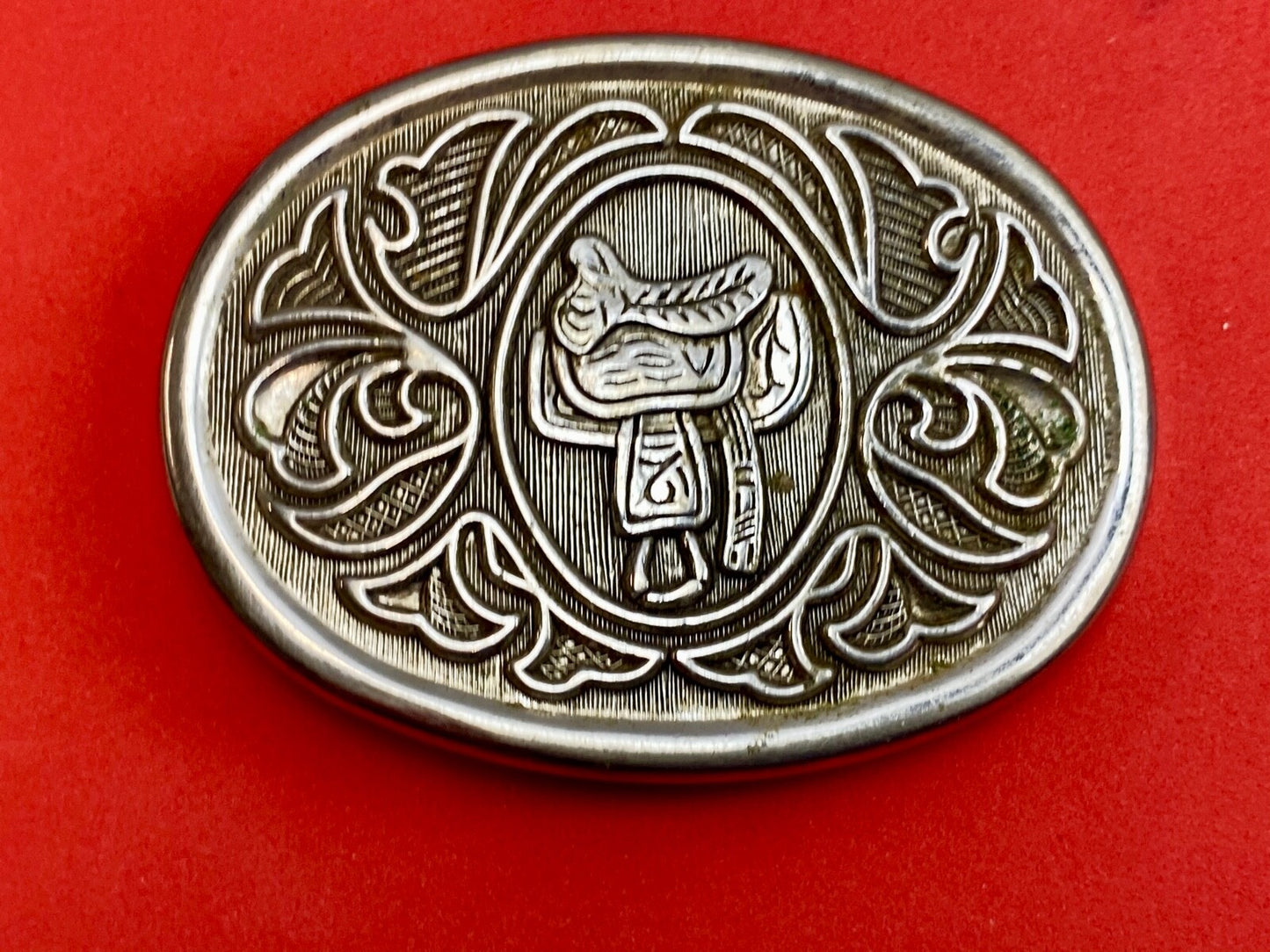 Avon Vintage Silver Tone Horse Saddle Belt Buckle