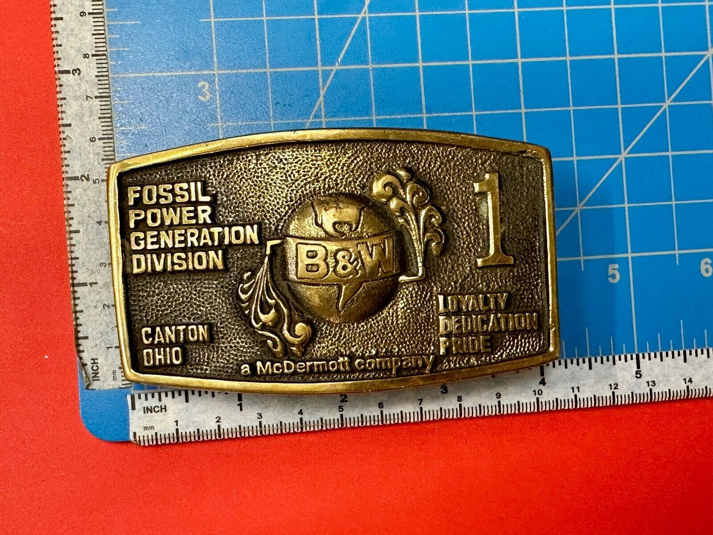 B&W FOSSIL POWER GENERATION DIVISION BRASS BELT BUCKLE by S. J. Broers Company