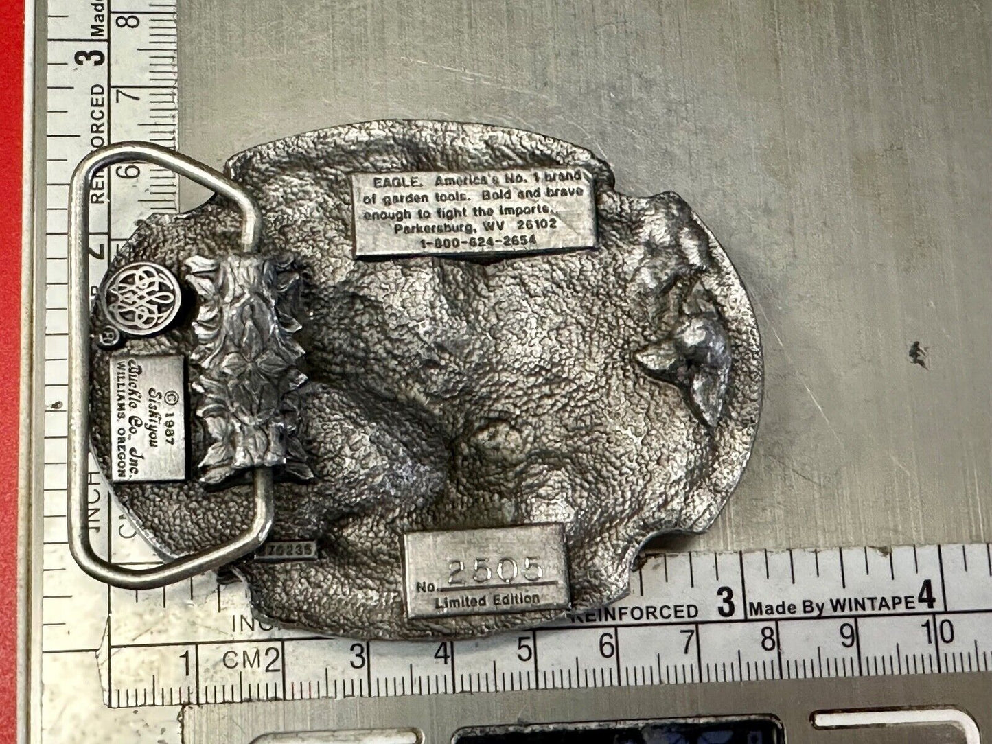 Ames Eagle Lawn and Garden Tools vintage 1987 Siskiyou belt buckle