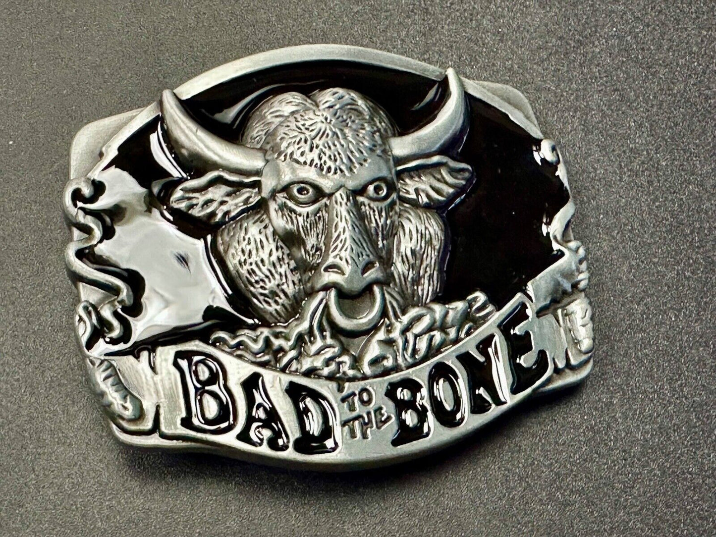 BAD TO THE BONE! RAGING BULL NOVELTY WESTERN RODEO COWBOY'S RIDER BELT BUCKLE