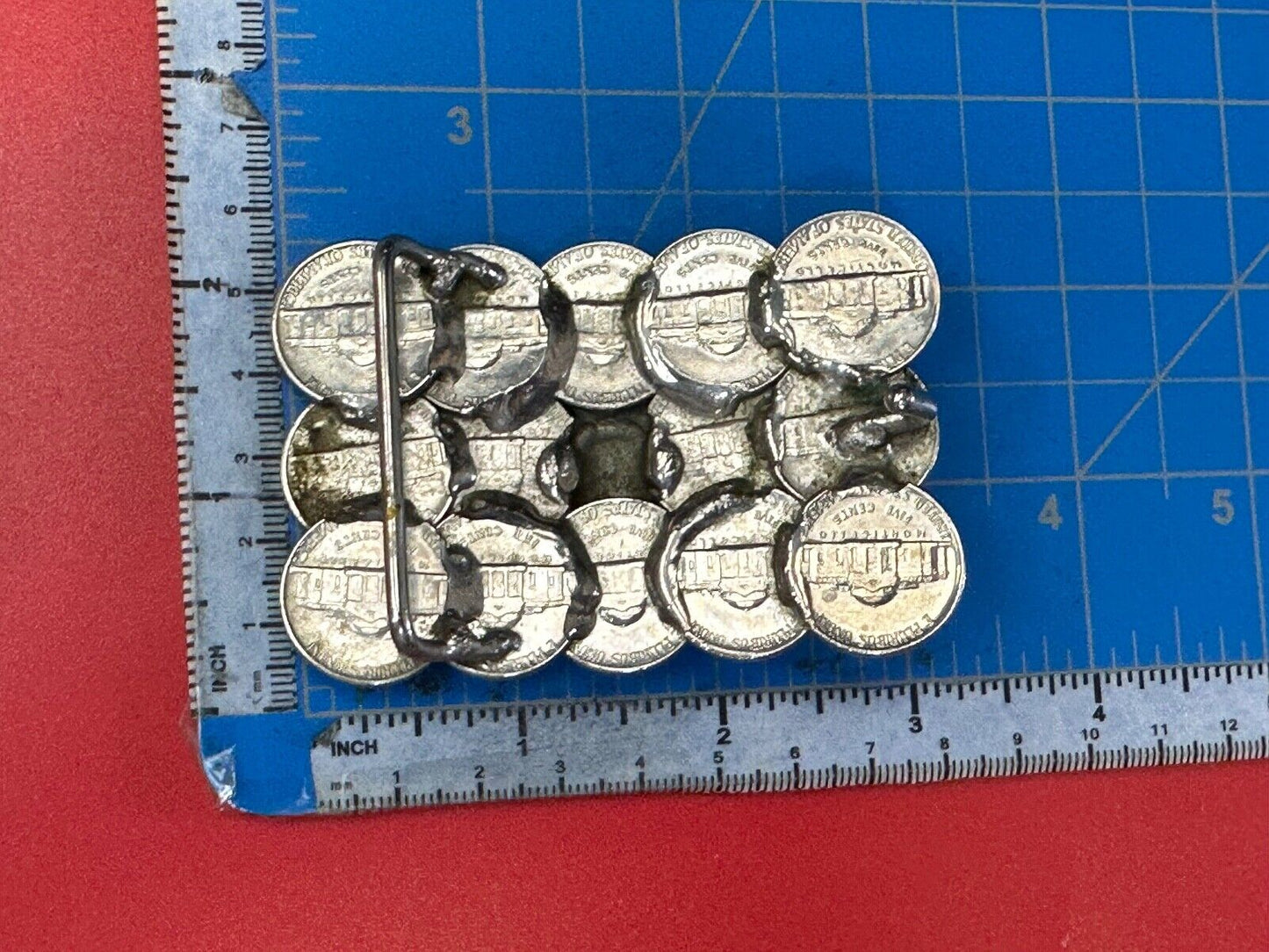 Artist Made Coin Cluster Liberty bell half dollar Nickels belt buckle