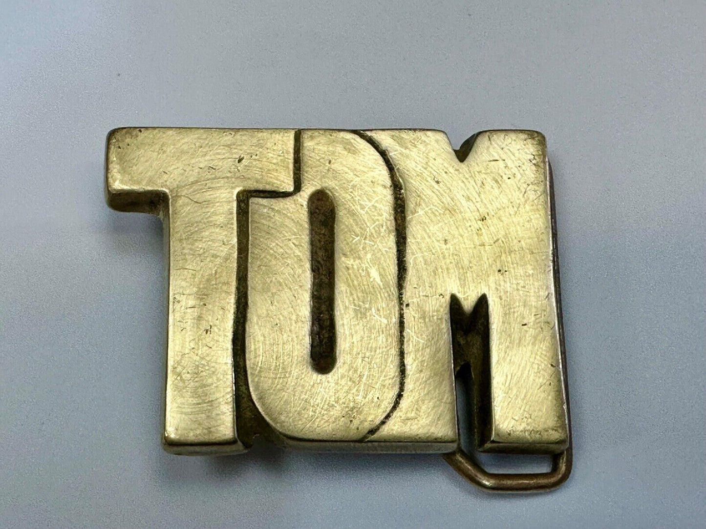 TOM Vintage name custom SOLID BRASS cutout BELT BUCKLE