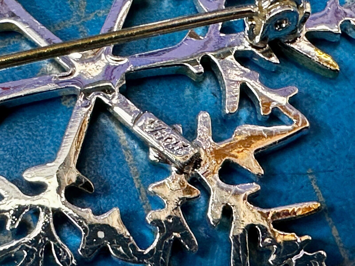Beautiful Snowflake Cutout Silver Gold Tone Brooch Pin Signed by Best