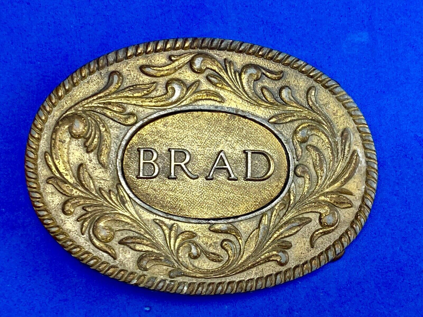 Vintage 70's The KINNEY Co BRAD Name western flower swirl Belt Buckle