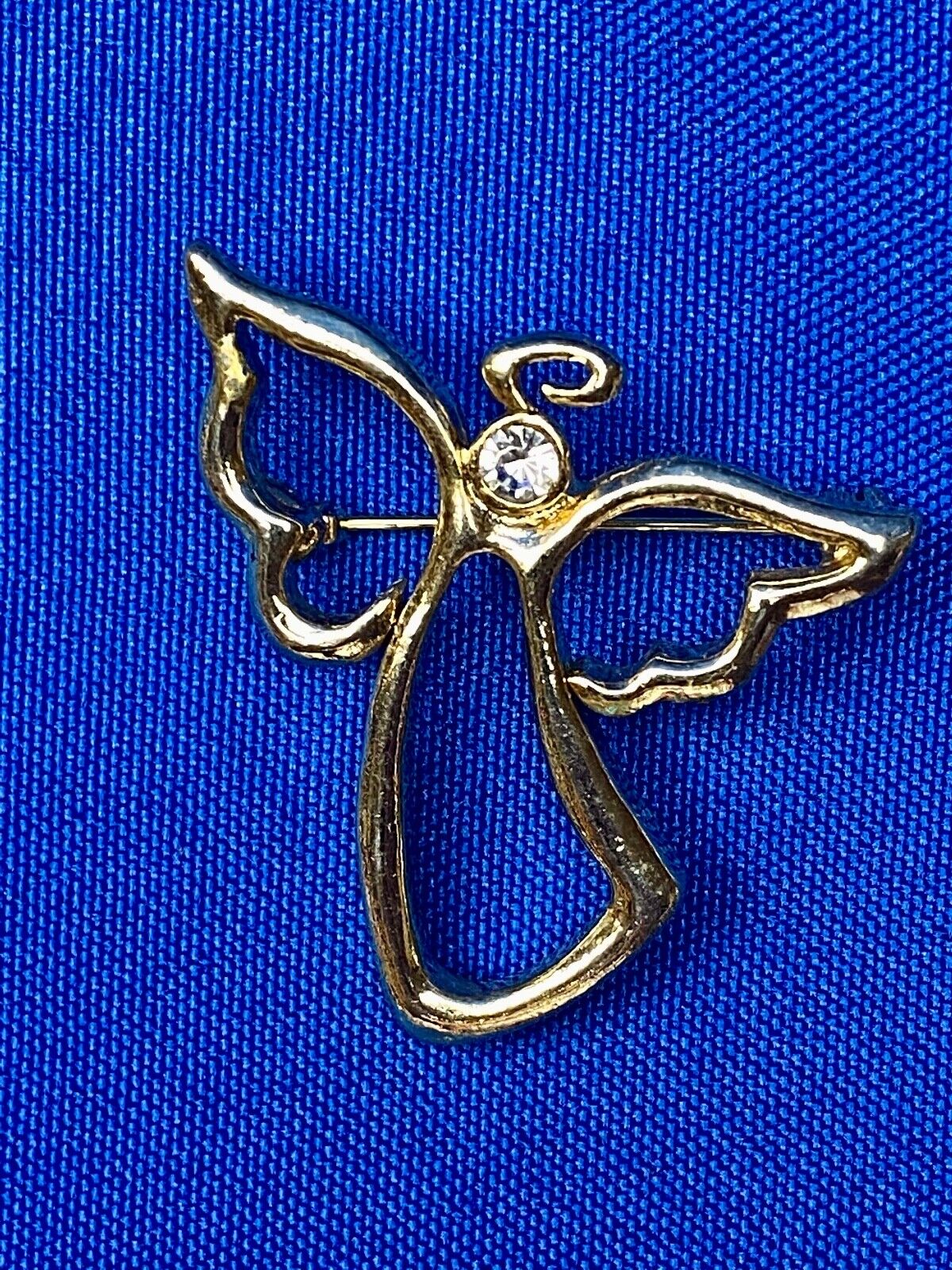 Vintage AJMC Angel Cutout Gold Tone with Rhinestone Brooch Pin Costume Jewelry