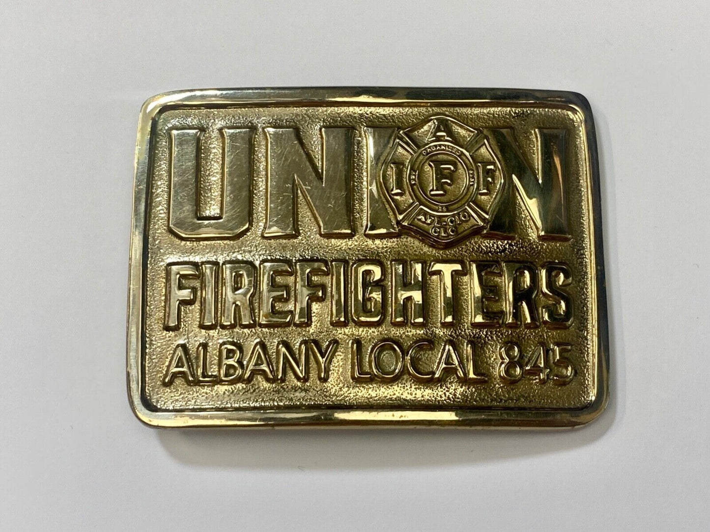 Union Firefighters - Albany Local 845 brass belt buckle by Creative Castings
