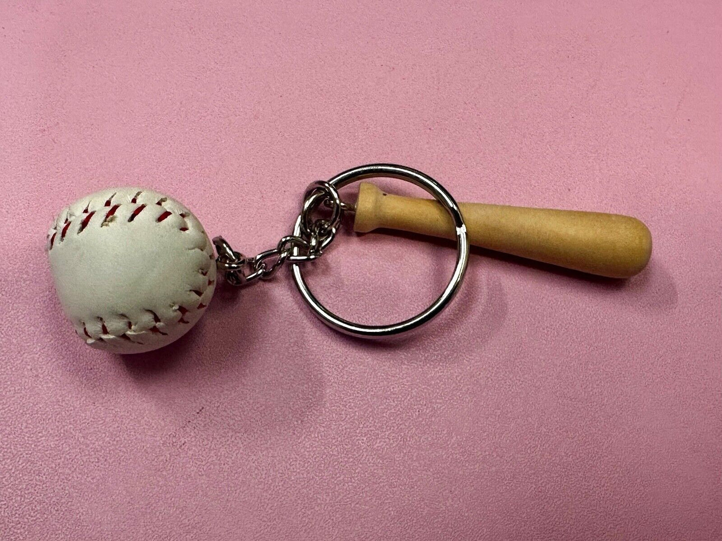 Baseball Lovers Wood Bat and Ball Keychain, Key Chain Ring