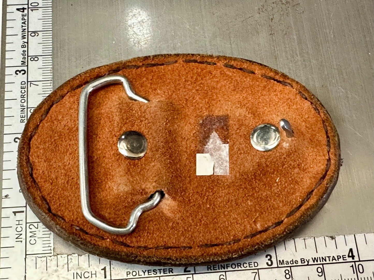 4" wide brown leather floral theme hand stitched artisan belt buckle