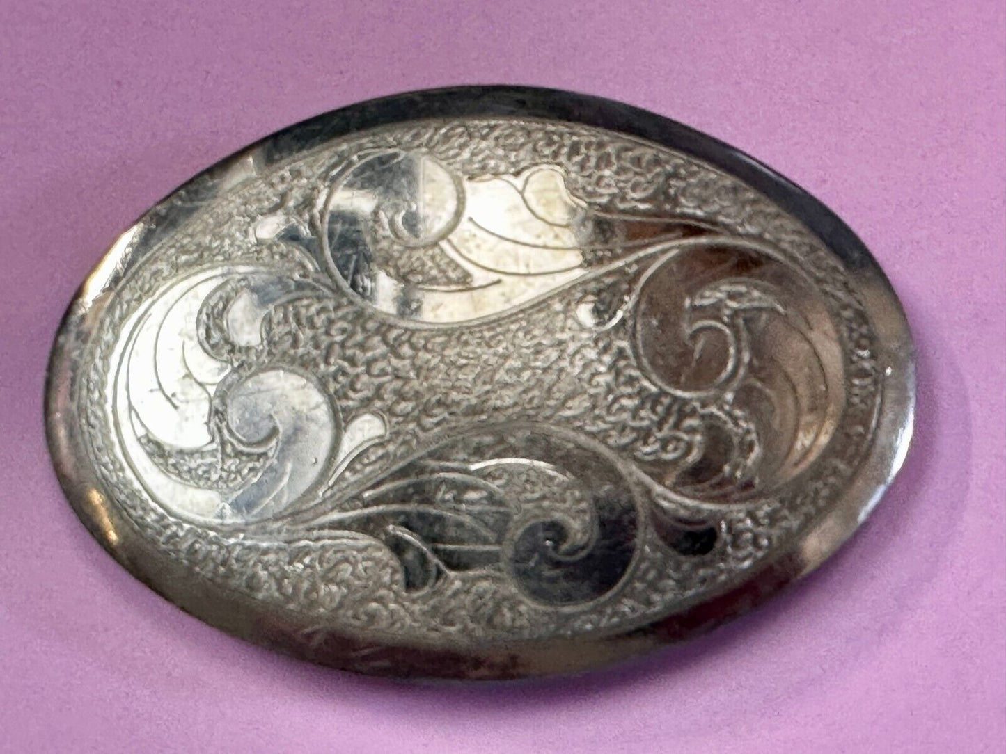 Vintage Engraved Flower Swirl Design 4" Wide Justin German Silver Belt Buckle