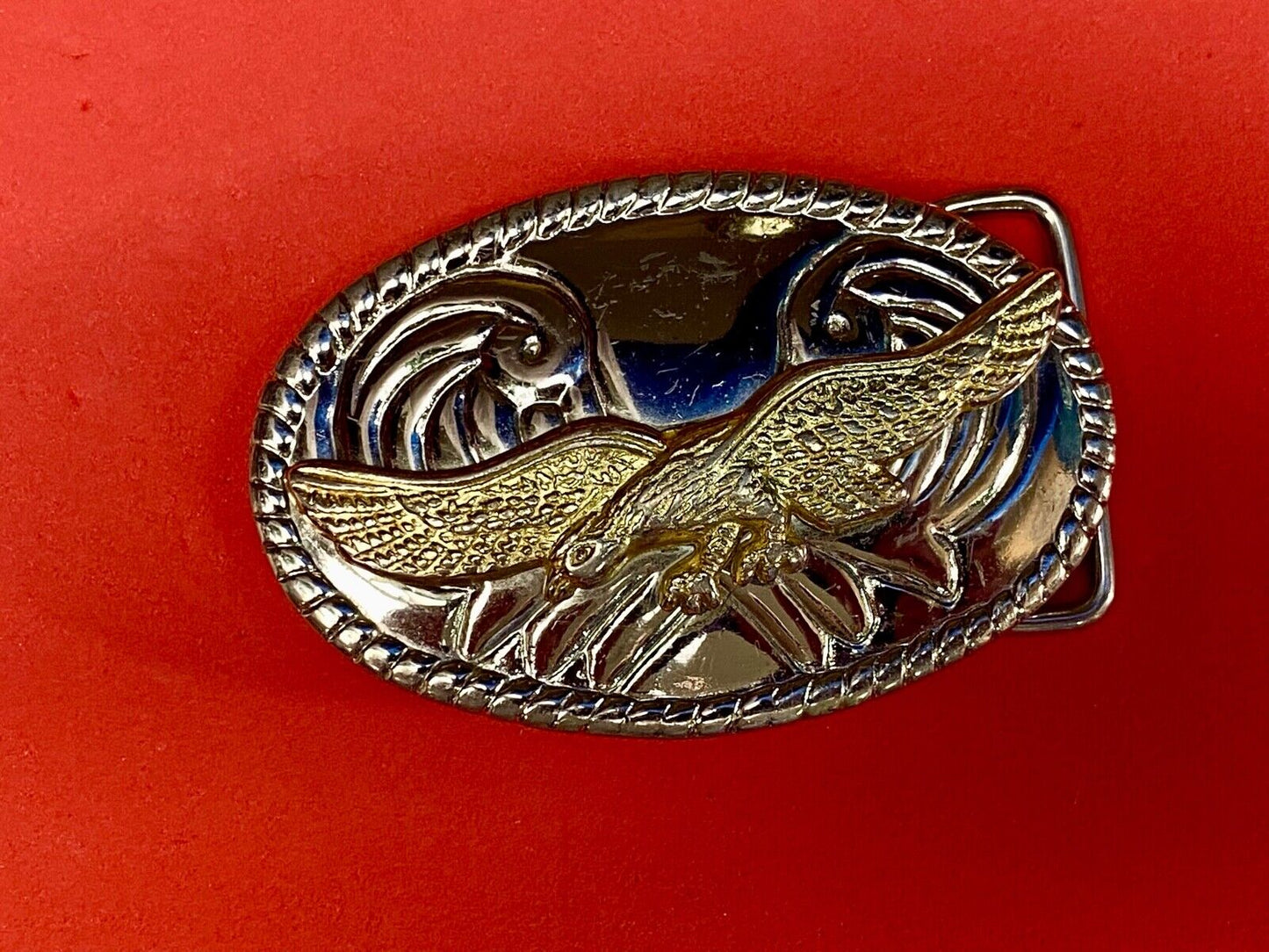 Vintage Mixed Metal Flying Hunting Diving Mountains Western Belt Buckle