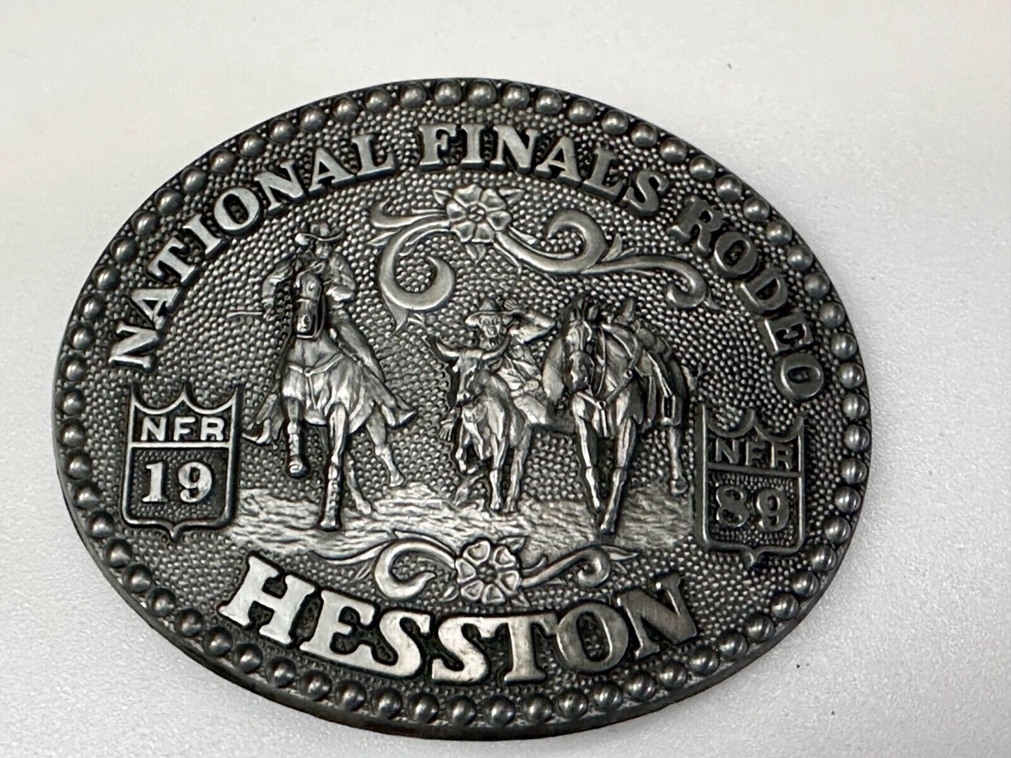 1989 ADM Hesston NFR National Finals Rodeo Cowboys Western Belt Buckle