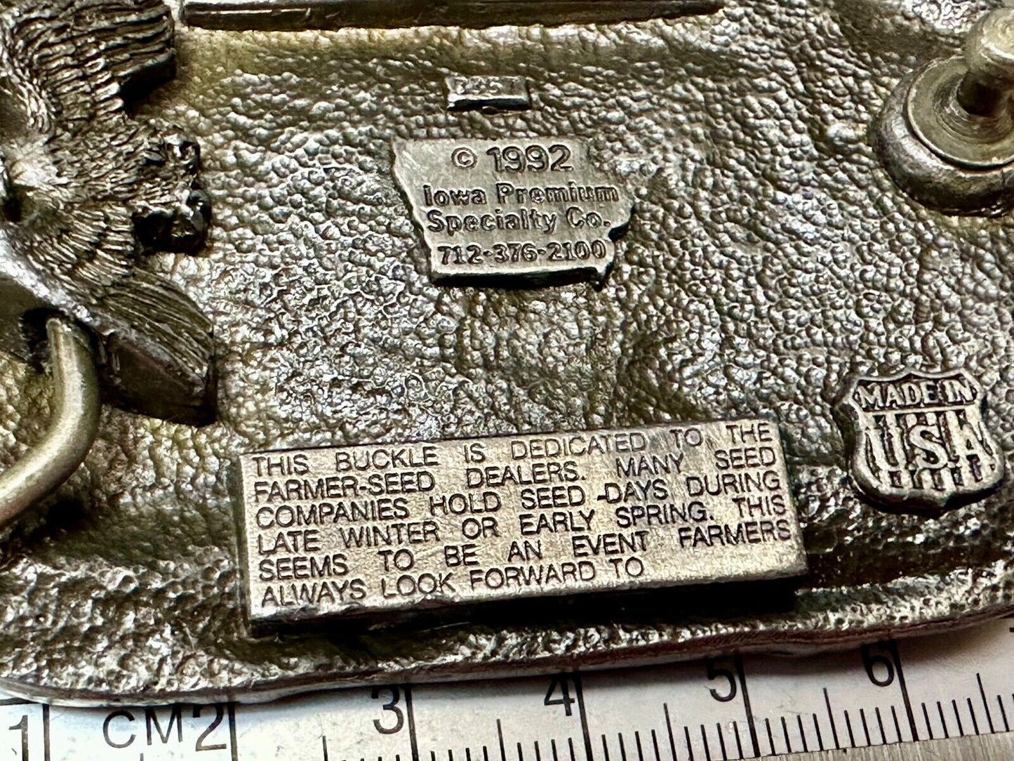1992 Iowa Farmer seed days - State Farm Commemorative belt buckle