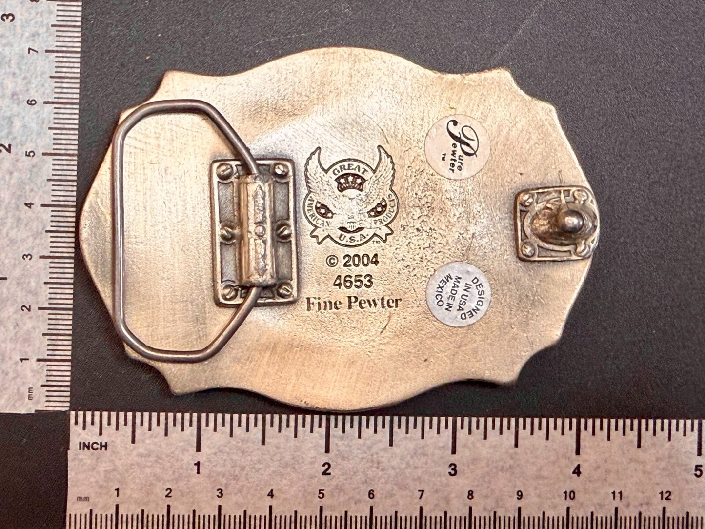 BKE Custom Letters? Centerpiece on Vintage Fine Pewter 2004 Belt Buckle