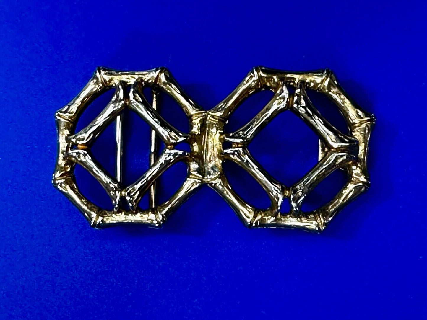 Bamboo Pattern Design See Through 3" wide Gold Tone Vintage Belt Buckle