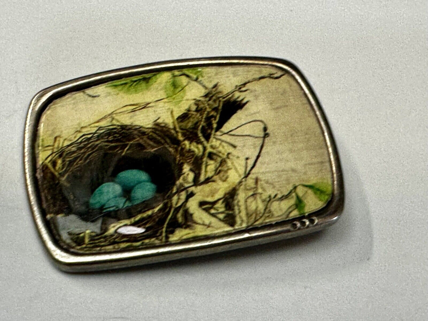 Birds Nest Blue Egg Art Inspired Nature Scene Rectangular Vintage Belt Buckle