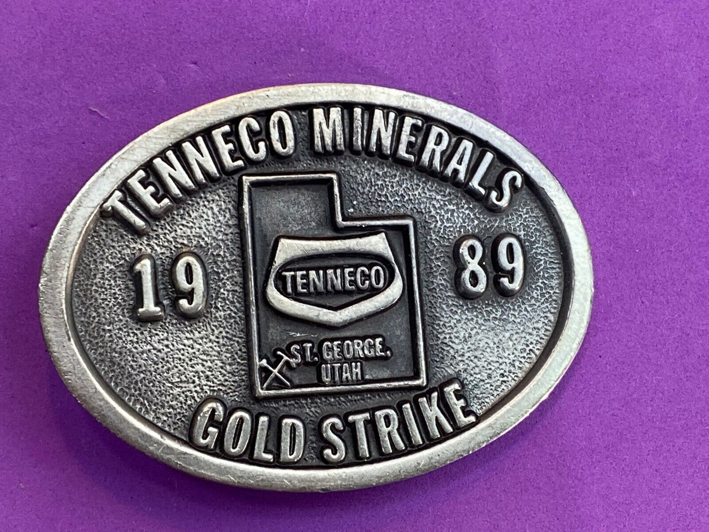 Tenneco Minerals 1989 Gold Strike Belt Buckle - St George Utah