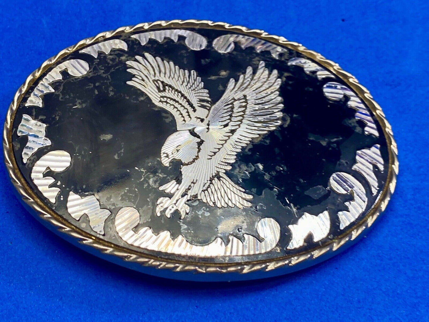 Black And Silver Color Flying Hunting Diving American Eagle Belt Buckle Signed W