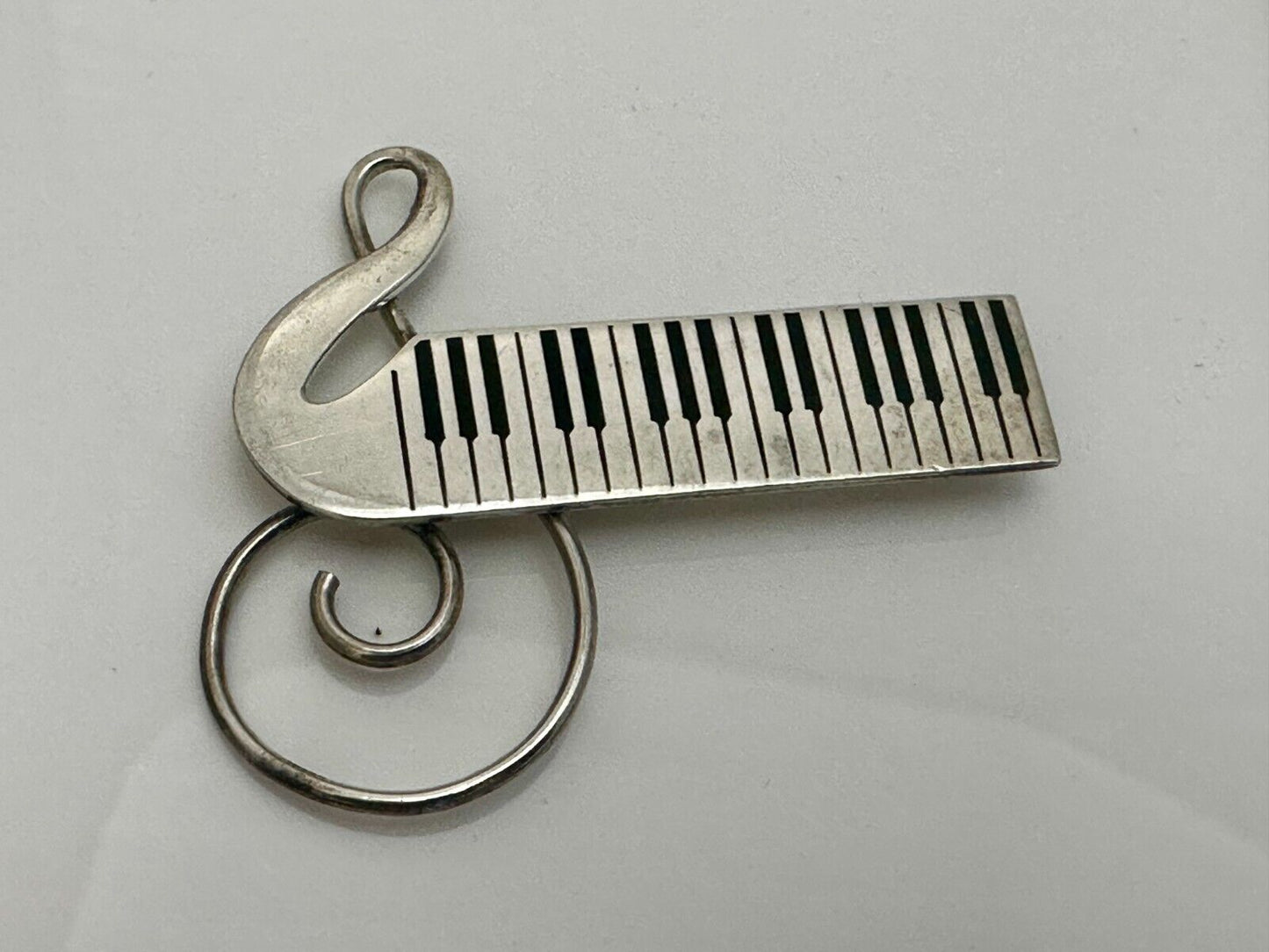 Treble Clef Piano Music Keyboard Musician Vtg. Brooch Pin Sterling 925 Mexico