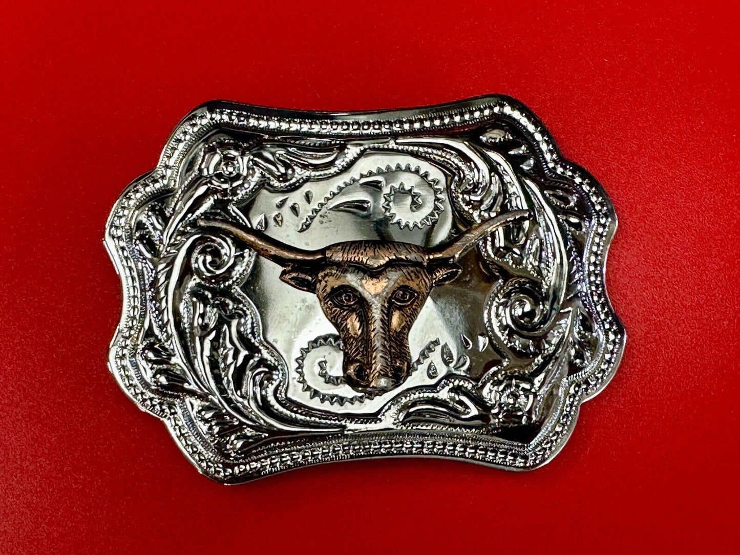 Texas Longhorn Steer Cowboys Vintage two tone belt buckle