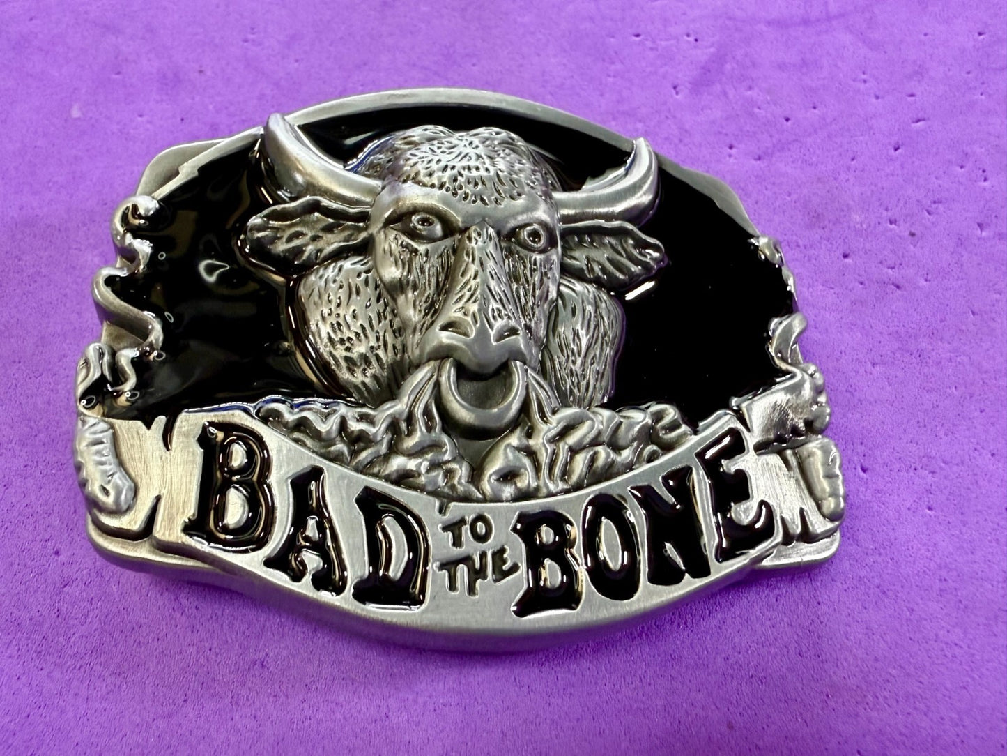 Bad to the Bone Longhorn Cow Bull Head Steer Western Cowboys Devil Belt Buckle
