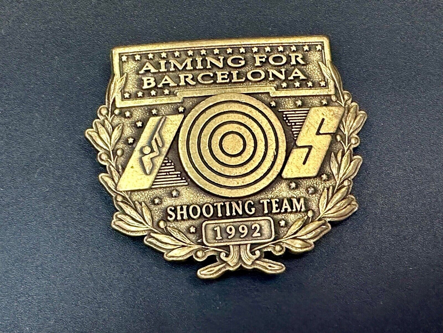 1992 Aiming for Barcelona Olympics US shooting Team belt buckle
