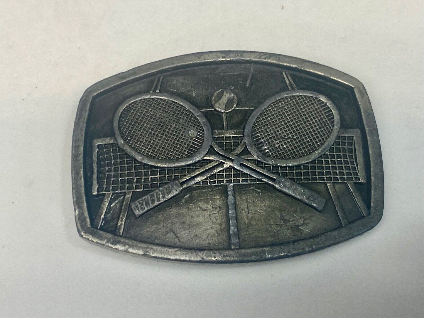Vintage 1977 Tennis Sport Racquet Racket Court Net Tennis Ball Belt Buckle