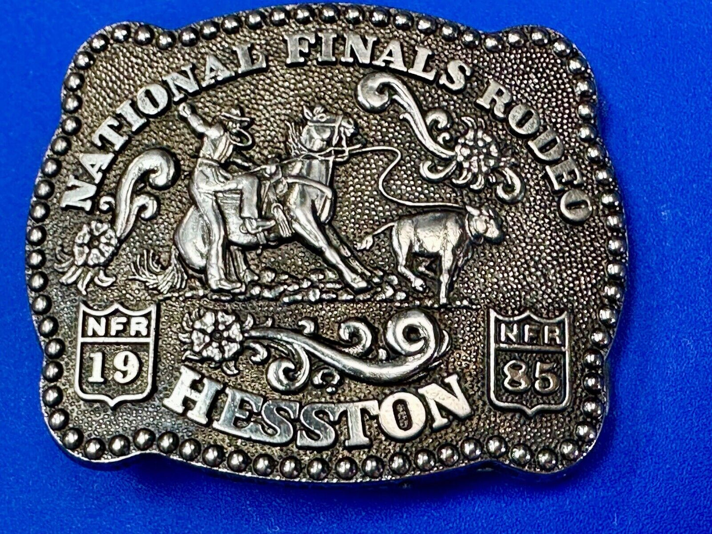 1985 NFR YOUTH SIZE `Rodeo Vintage Hesston Belt Buckle Steer Wrestling