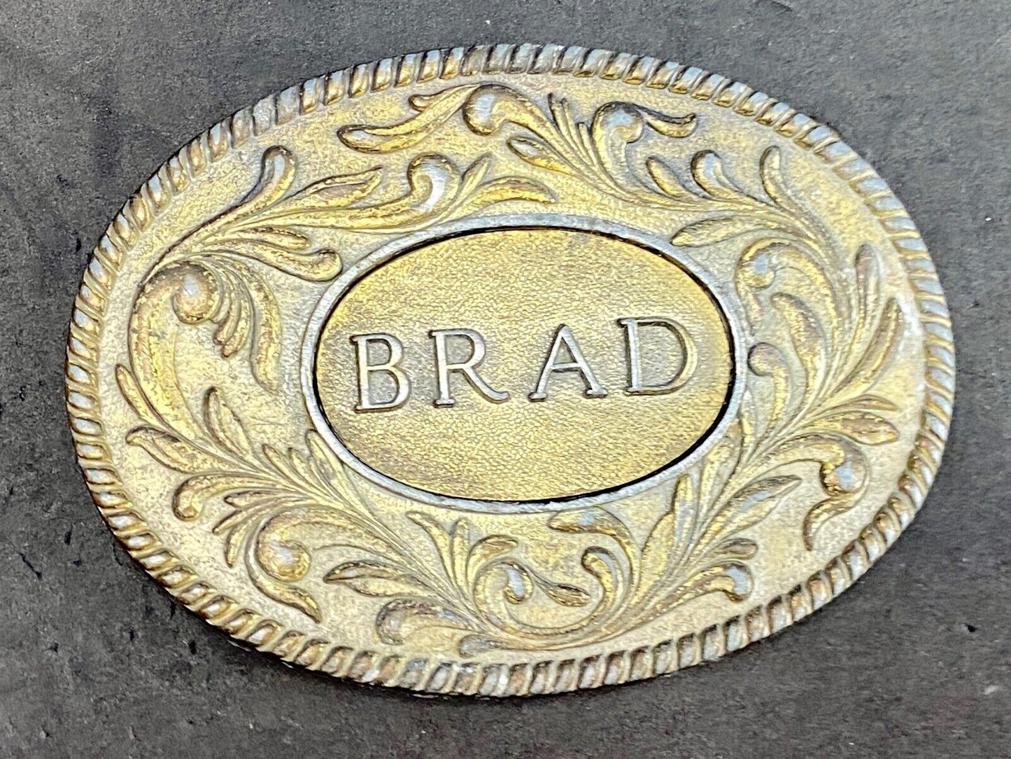 Vintage 70's The KINNEY Co BRAD Name western flower swirl Belt Buckle