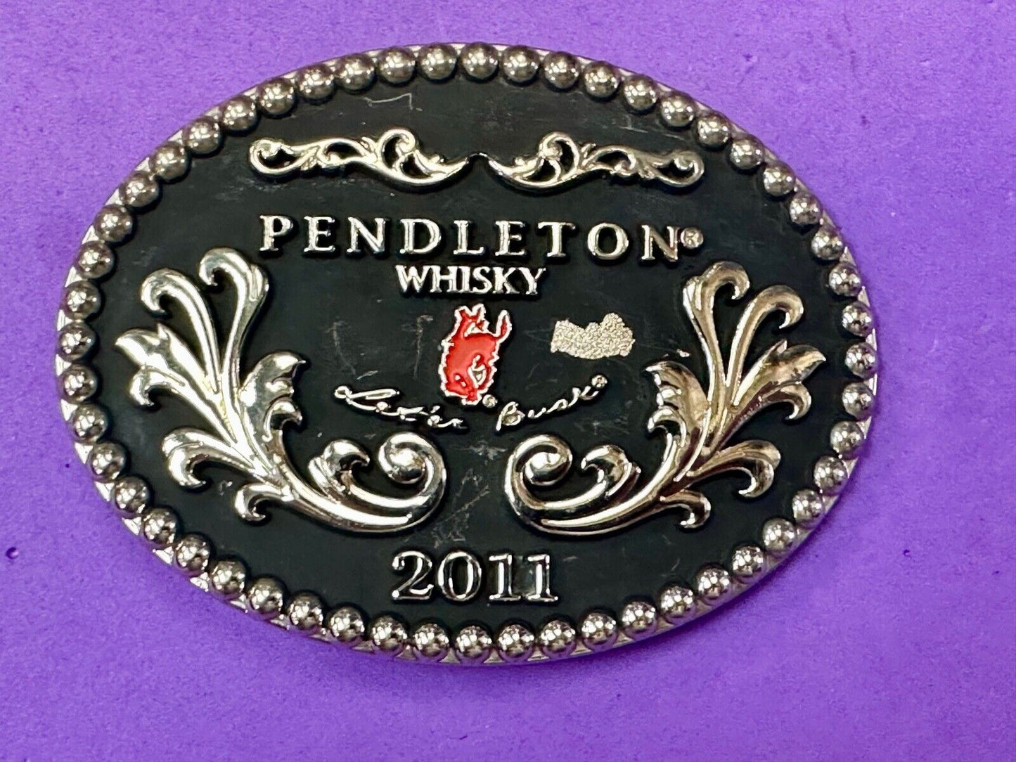 2011 Pendleton Whiskey Let'er Rodeo Cowboy Montana Silversmiths Buck Buckle