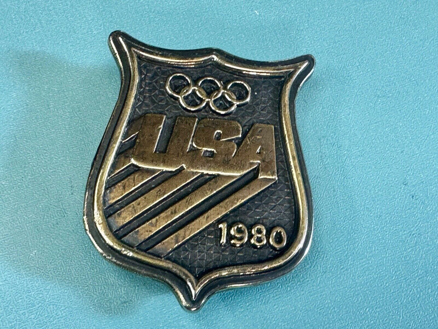 Vintage 1980 USA Olympic Teams Badge Shaped Bergamot belt buckle