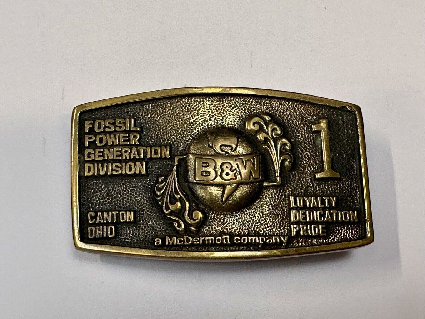 B&W FOSSIL POWER GENERATION DIVISION BRASS BELT BUCKLE by S. J. Broers Company
