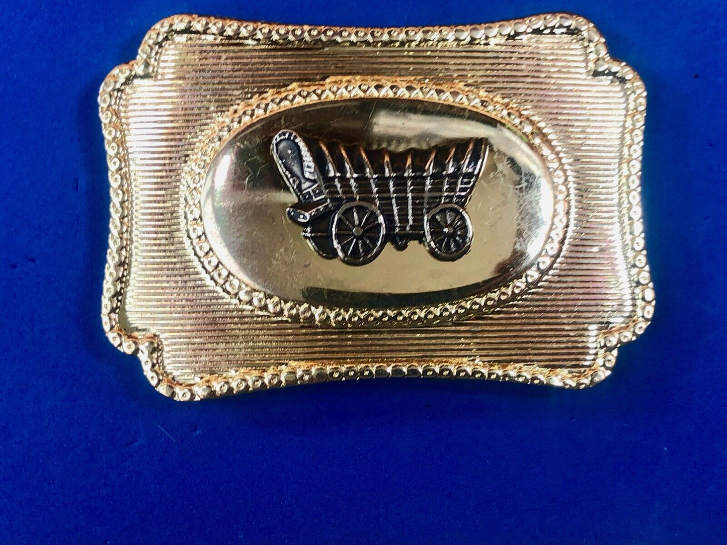 Vintage Covered Wagon Raised Western Belt Buckle