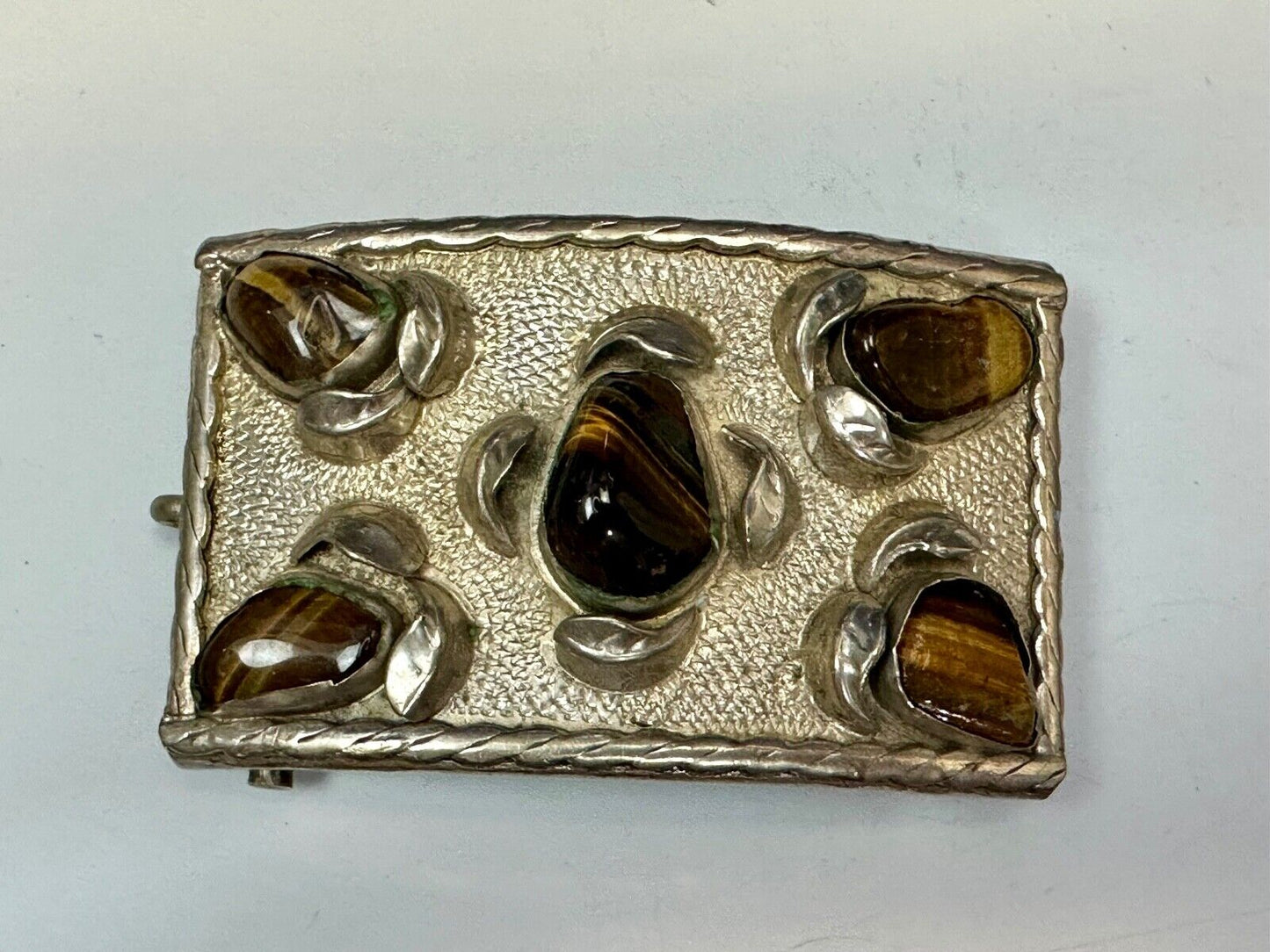 Tigerseye Gemstone Handmade Southwest Southwestern Vintage Alpaca Belt Buckle