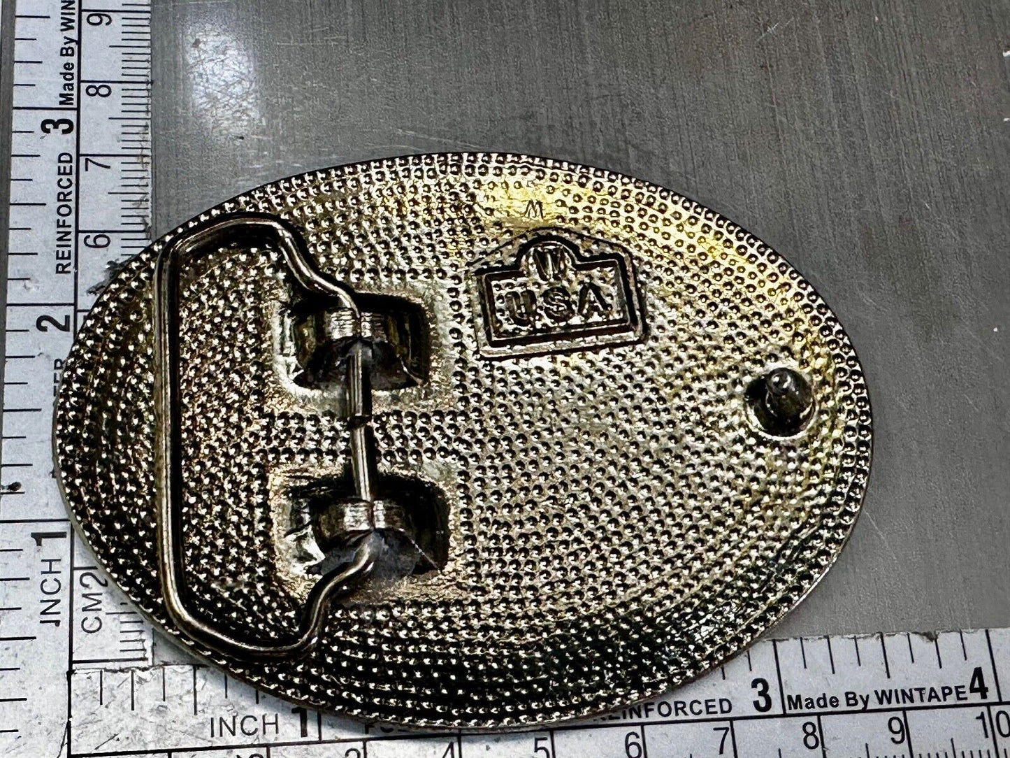 Vintage EAGLE flying High western etched flower swirl design belt buckle - W