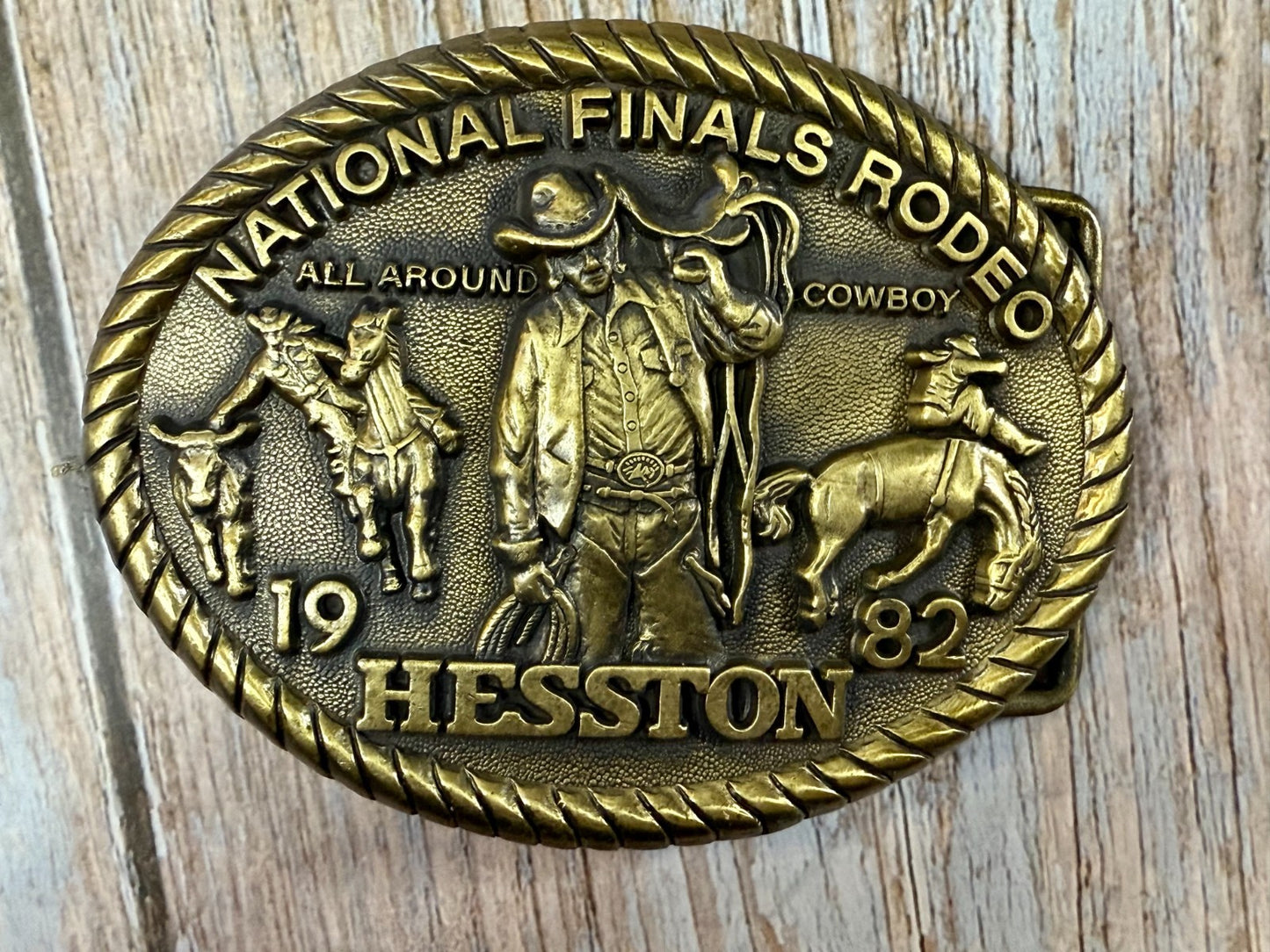 1982 Hesston NFR National Finals Rodeo All Around Cowboy Belt Buckle