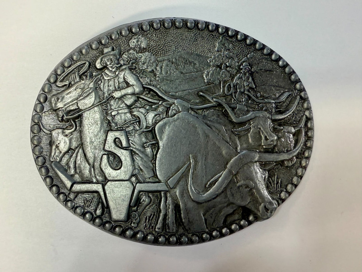 Vintage Cowboy Cattle Drive Belt Buckle 3.75" X 2.75" Pewter Zee Series by ADM
