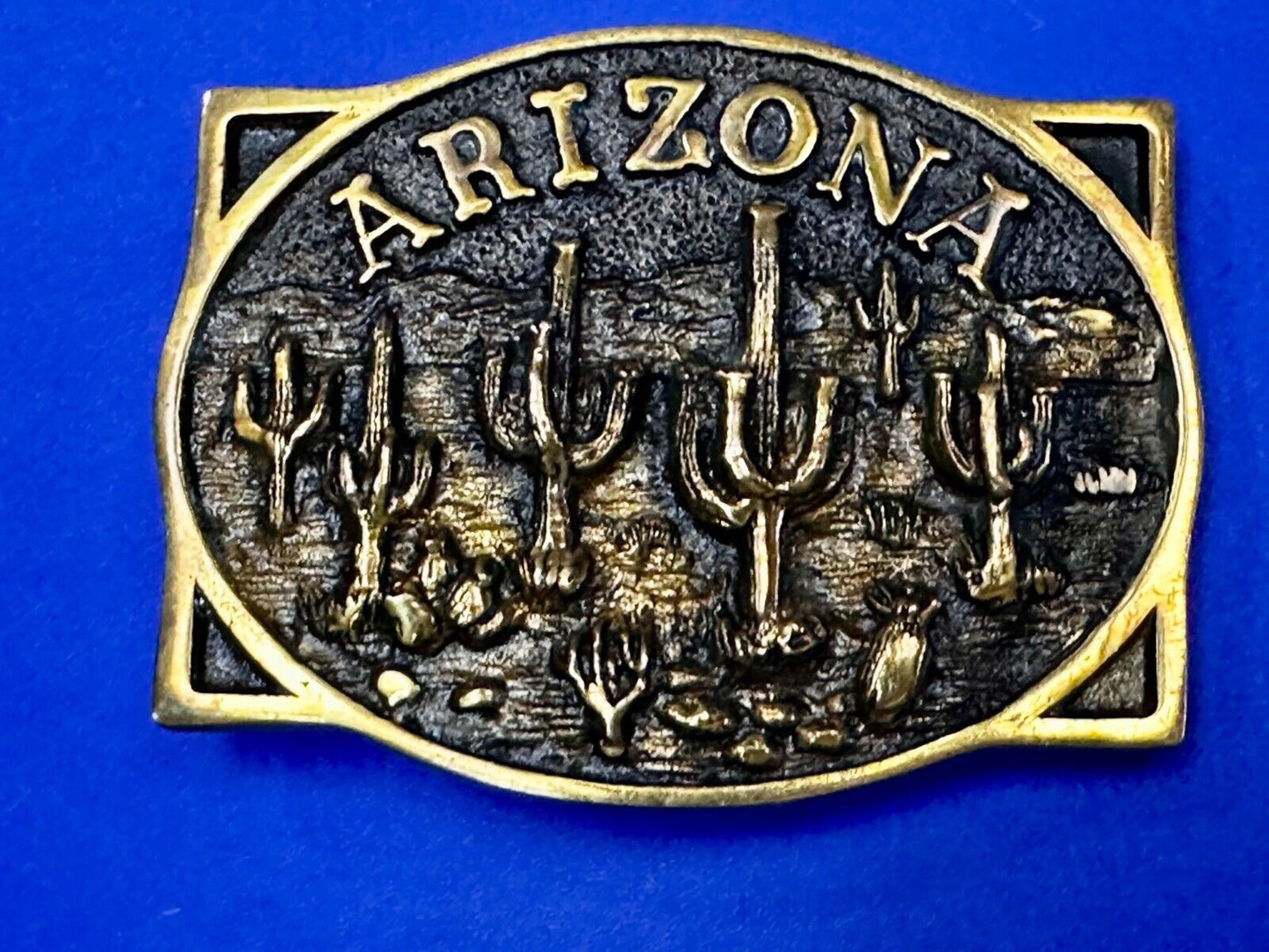 ARIZONA State Southwest Desert Cactus Solid Brass 1982 Heritage Mint Belt Buckle