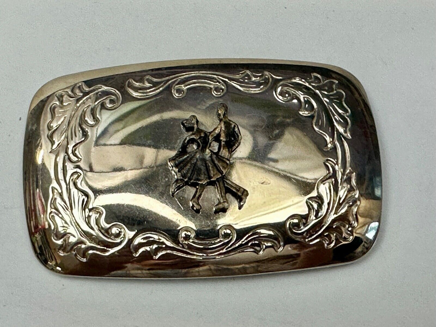 USA made Dancing Couple County Line Square Style Vintage TwoTone Belt Buckle