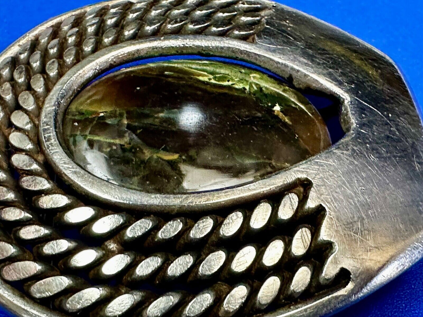 Artisan Centerpiece Green Stone? Ornate Metal Workers / Welders Belt Buckle