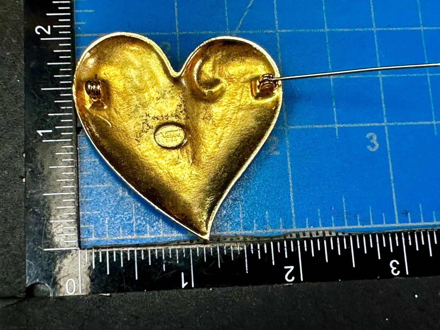 Textured Heart Rhinestones Pearl Brooch by Venue USA - Pin Missing Rhinestone